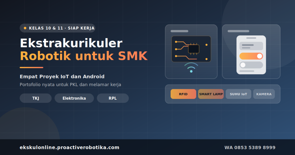 Ekstrakurikuler robotik SMK dengan empat proyek IoT dan aplikasi Android untuk kelas 10 dan 11