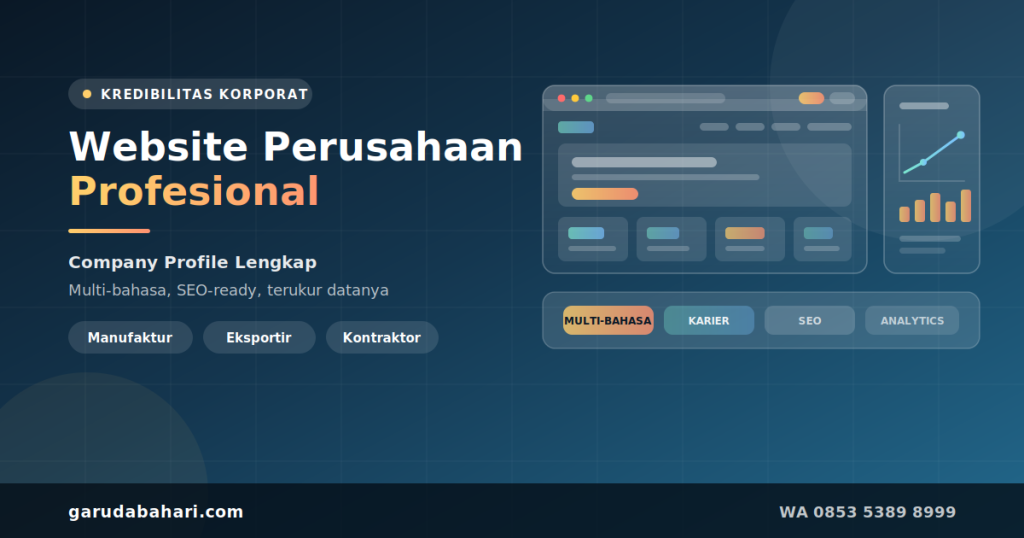 Website perusahaan profesional dengan tampilan korporat dan dukungan multi-bahasa