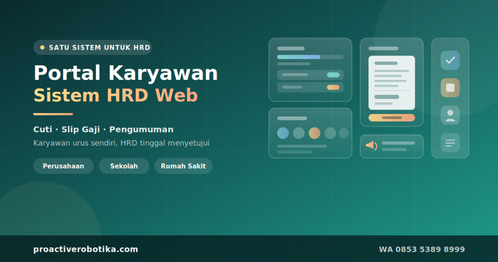 Portal karyawan dengan pengajuan cuti, slip gaji digital, dan pengumuman internal