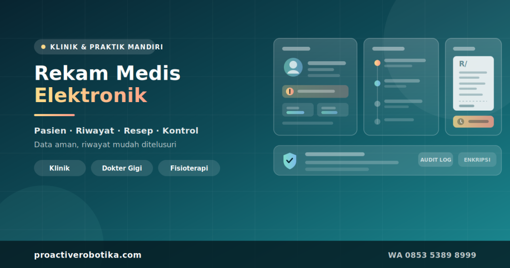 Sistem rekam medis elektronik dengan data pasien, riwayat kunjungan, dan resep