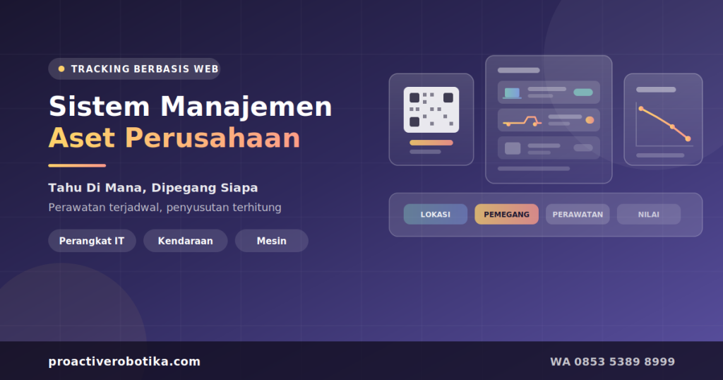 Sistem manajemen aset perusahaan dengan pelacakan lokasi, pemegang, dan kondisi aset