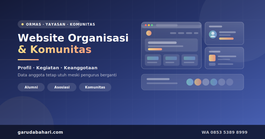 Website organisasi dengan profil, agenda kegiatan, dan sistem keanggotaan